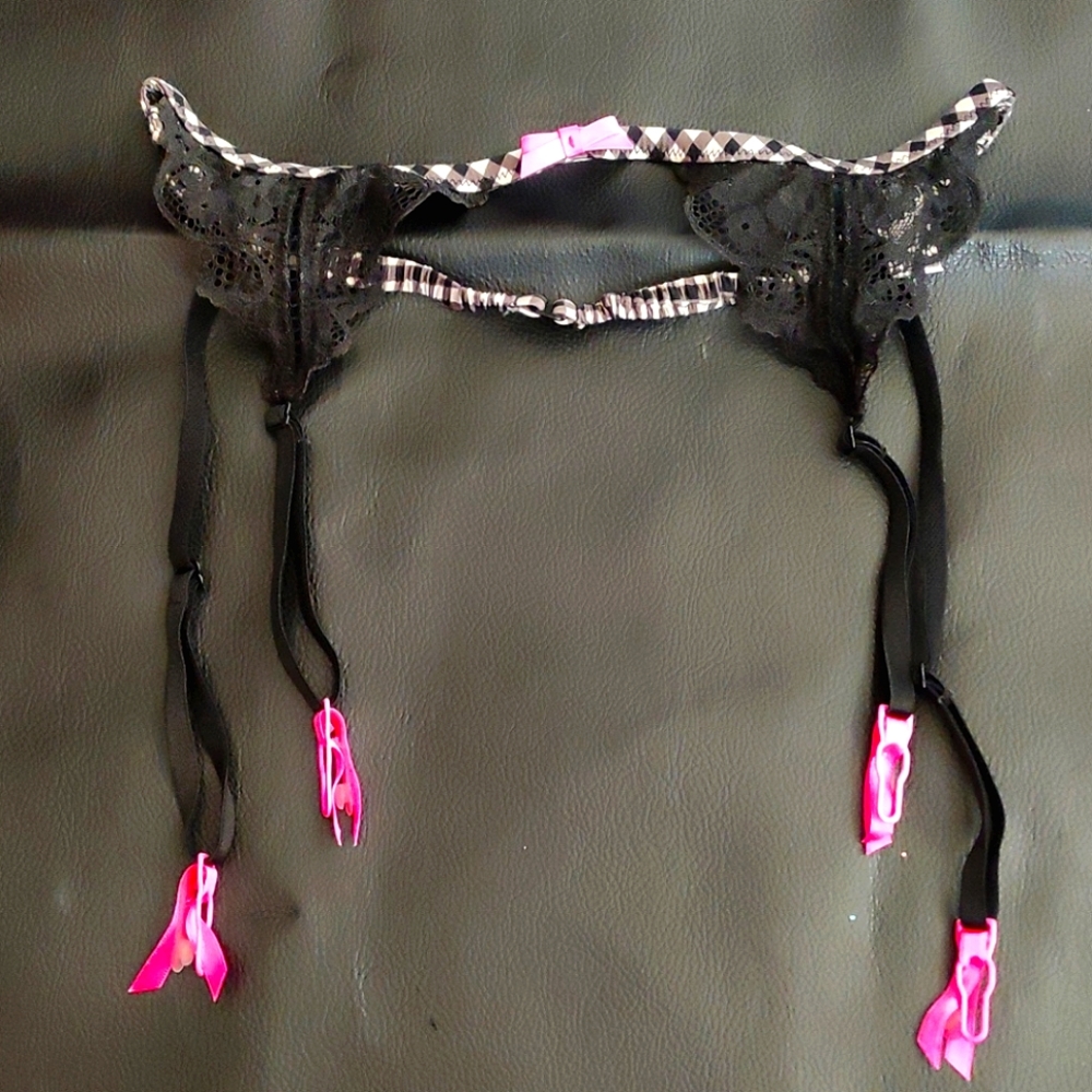 Victoria's Secret Garter Belt Black Pink Checkers